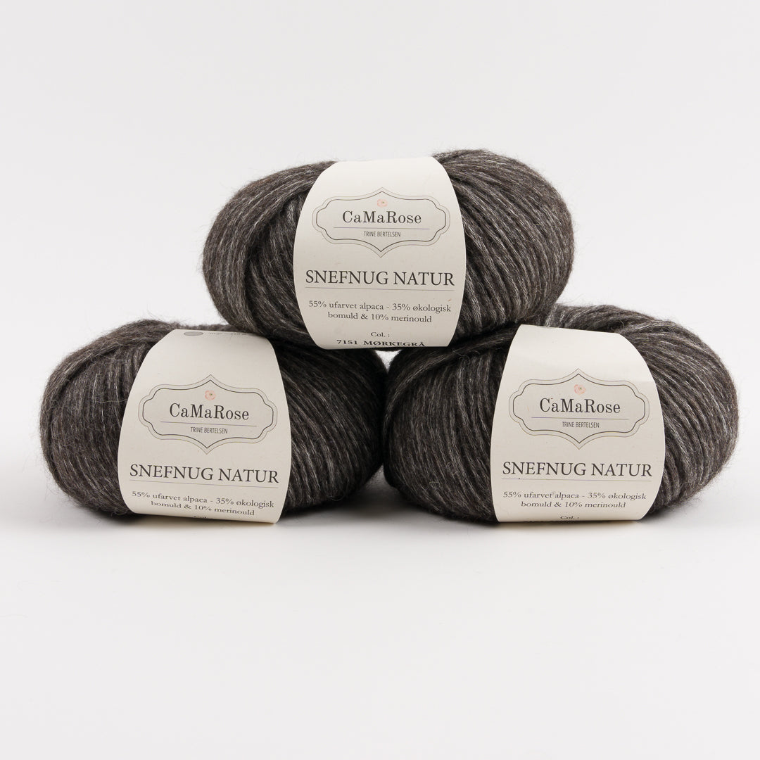 CaMaRose SNEFNUG NATUR - MØRKEGRÅ Alpaca Cotton Merino wool Aran grey Yarn