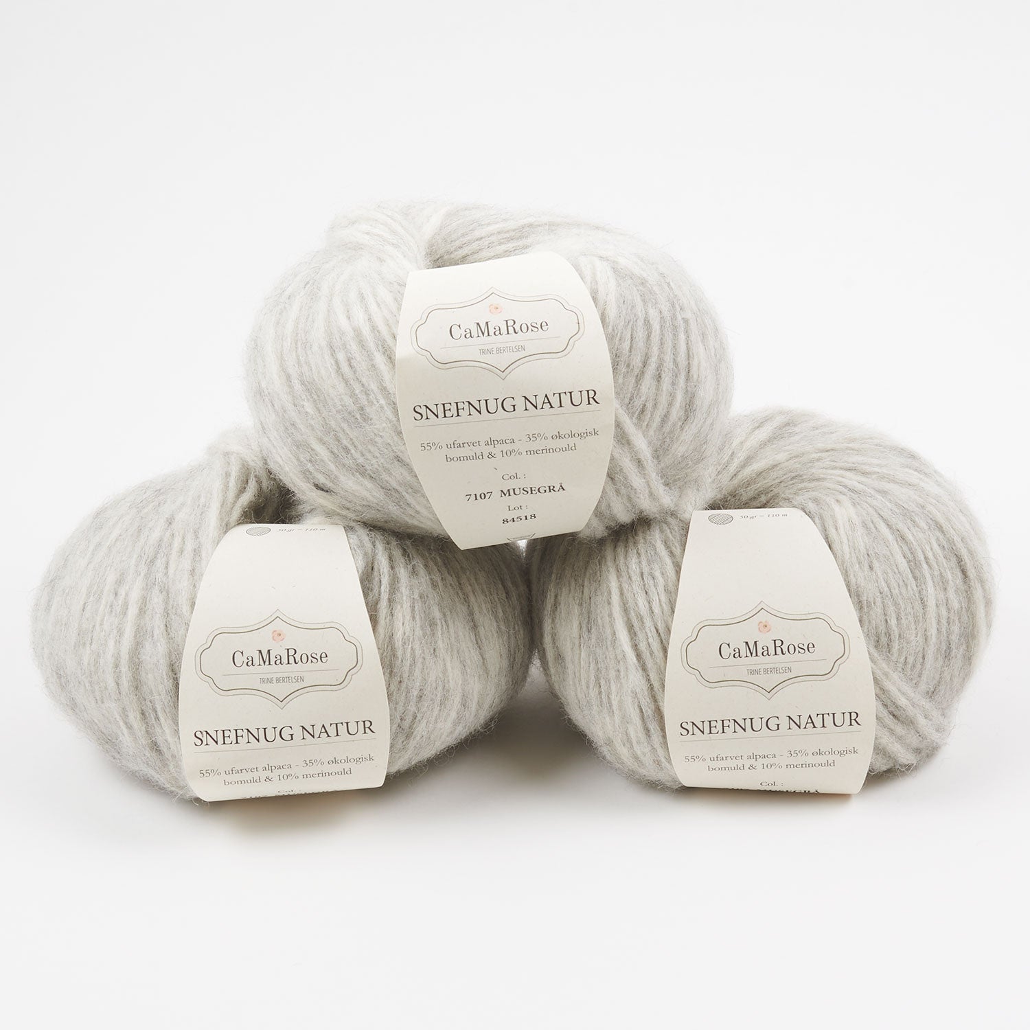 CaMaRose SNEFNUG NATUR - MUSEGRÅ Alpaca Cotton Merino wool Aran grey Yarn