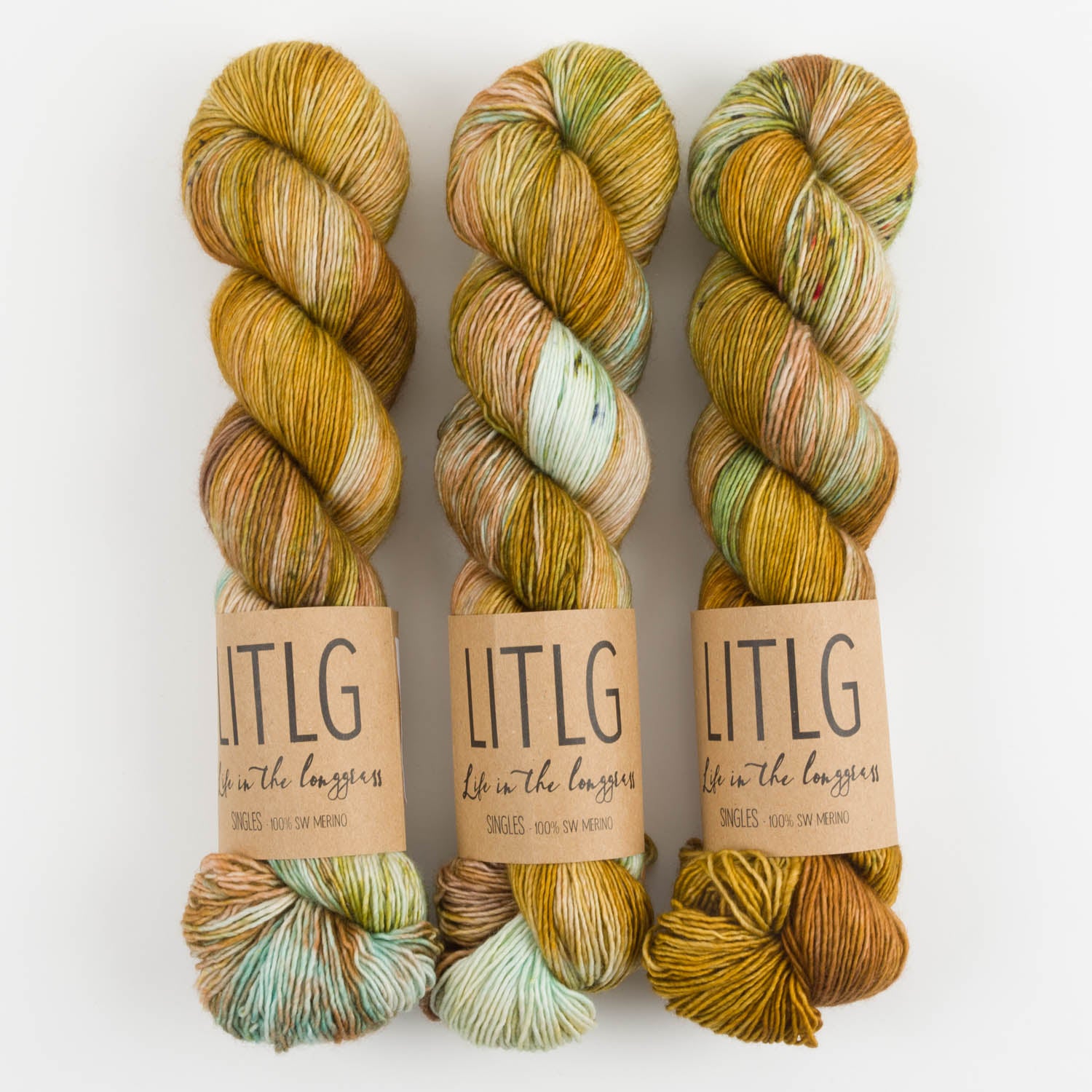 Life in The Long Grass LITLG SINGLES - FIREFLY Merino wool Fingering yellow brown Yarn