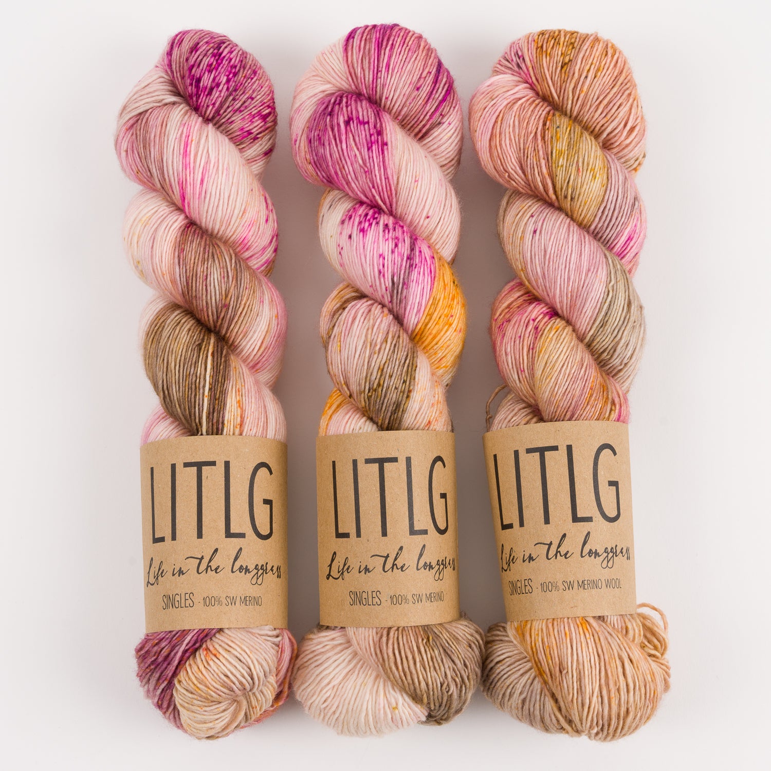 Life in The Long Grass LITLG SINGLES - ROSEGOLD Merino wool Fingering pink beige Yarn