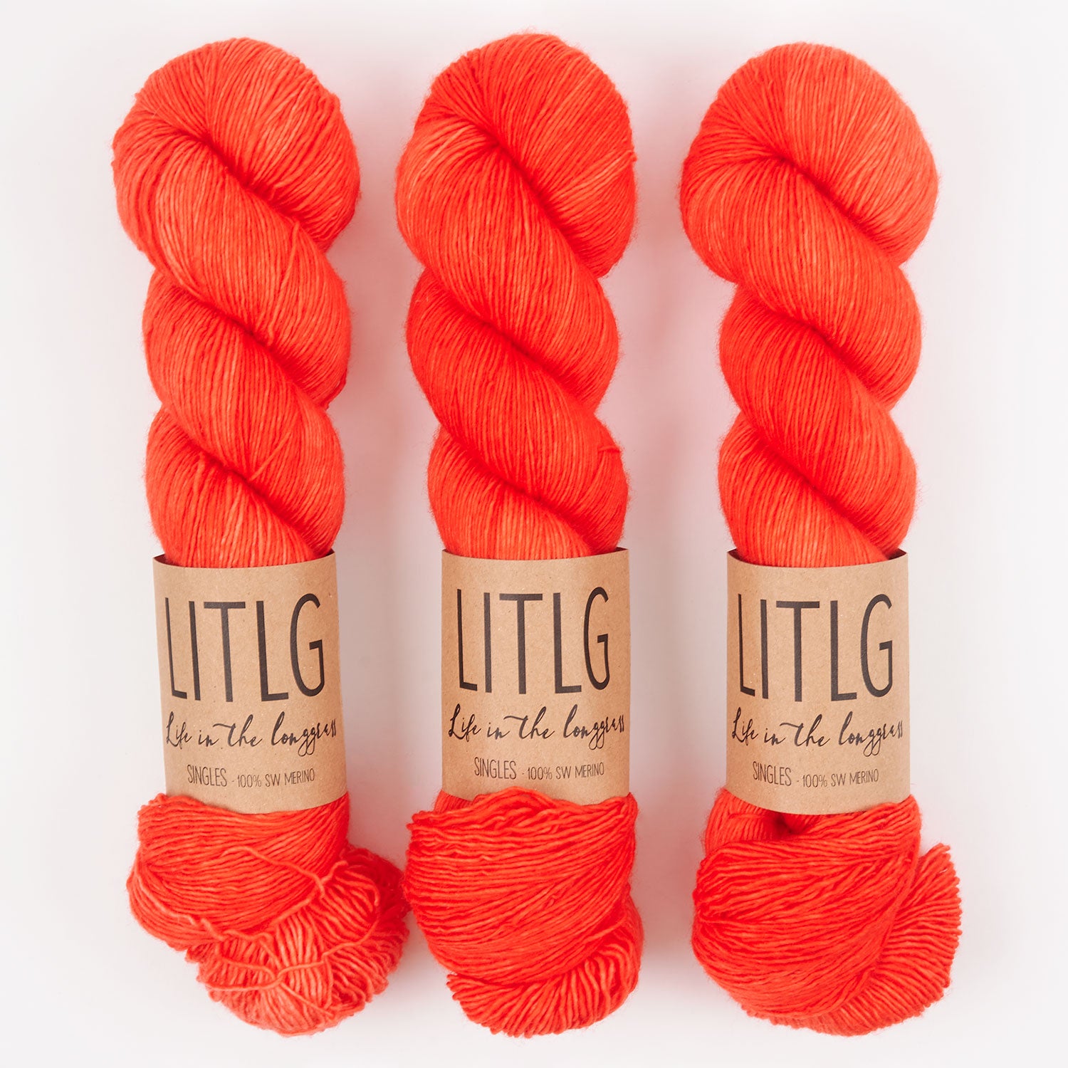 Life in The Long Grass LITLG SINGLES - DEEP CORAL Merino wool Fingering neon coral orange Yarn
