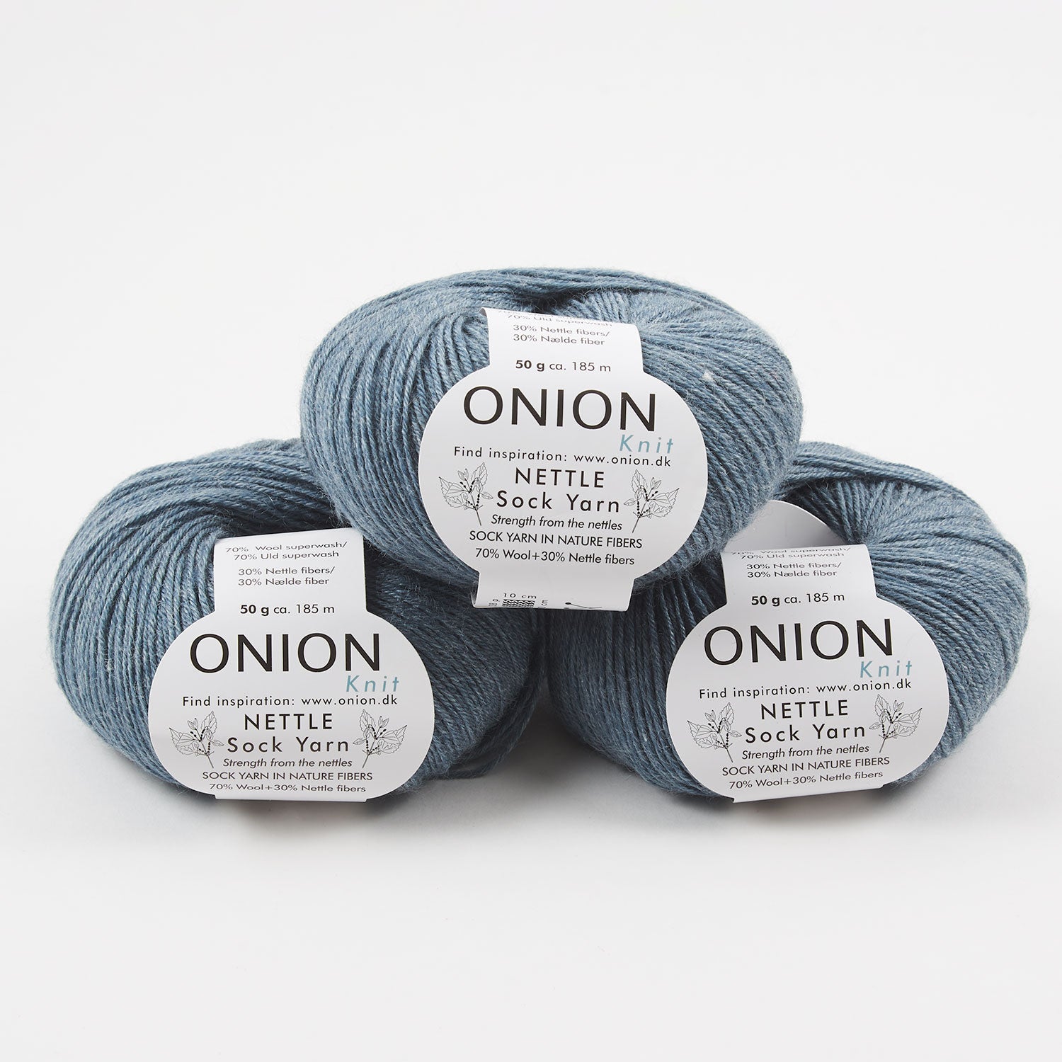 ONION NETTLE SOCK - V1024 STØVET BLÅ Merino wool Nettle Fingering blue Yarn