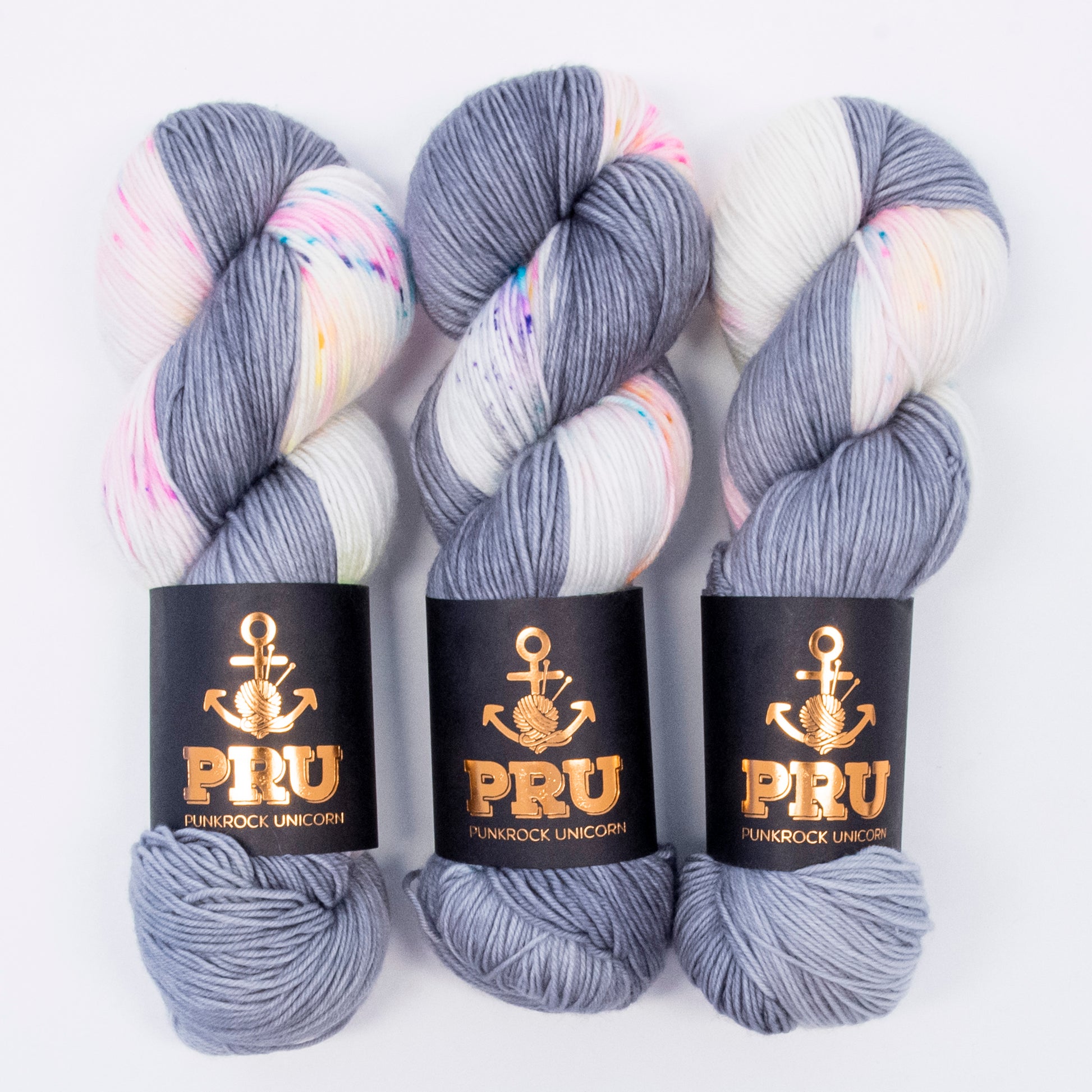 Punk Rock Unicorn SOUL - GRRRAINBOW Merino wool Nylon Fingering  Sock grey multicolour Yarn