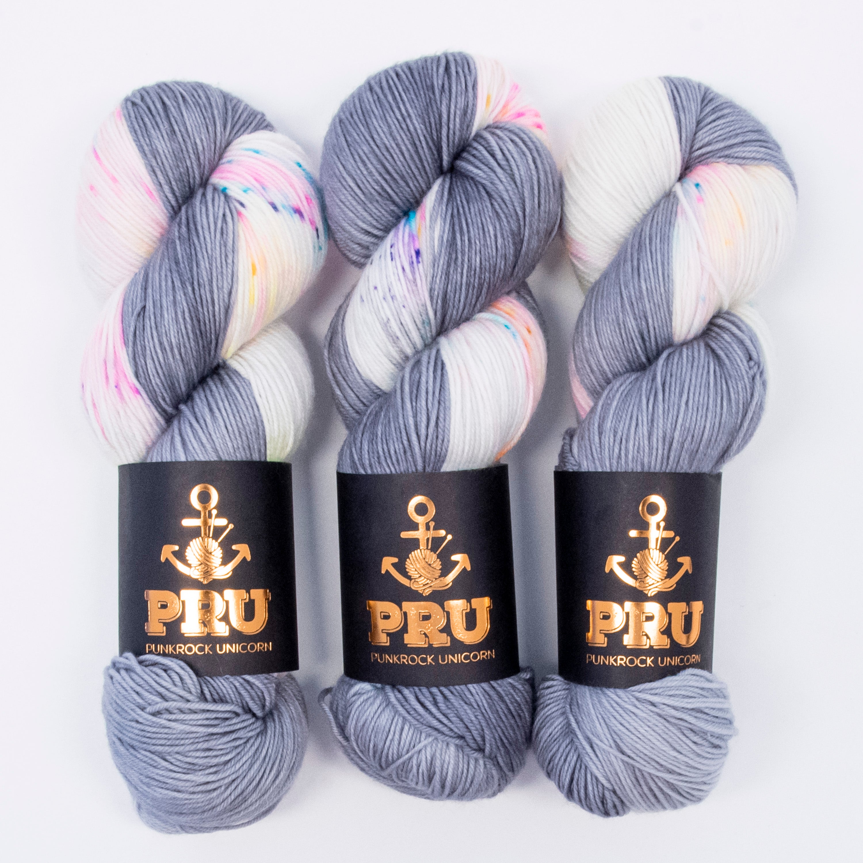 Punk Rock Unicorn SOUL - GRRRAINBOW Merino wool Nylon Fingering  Sock grey multicolour Yarn