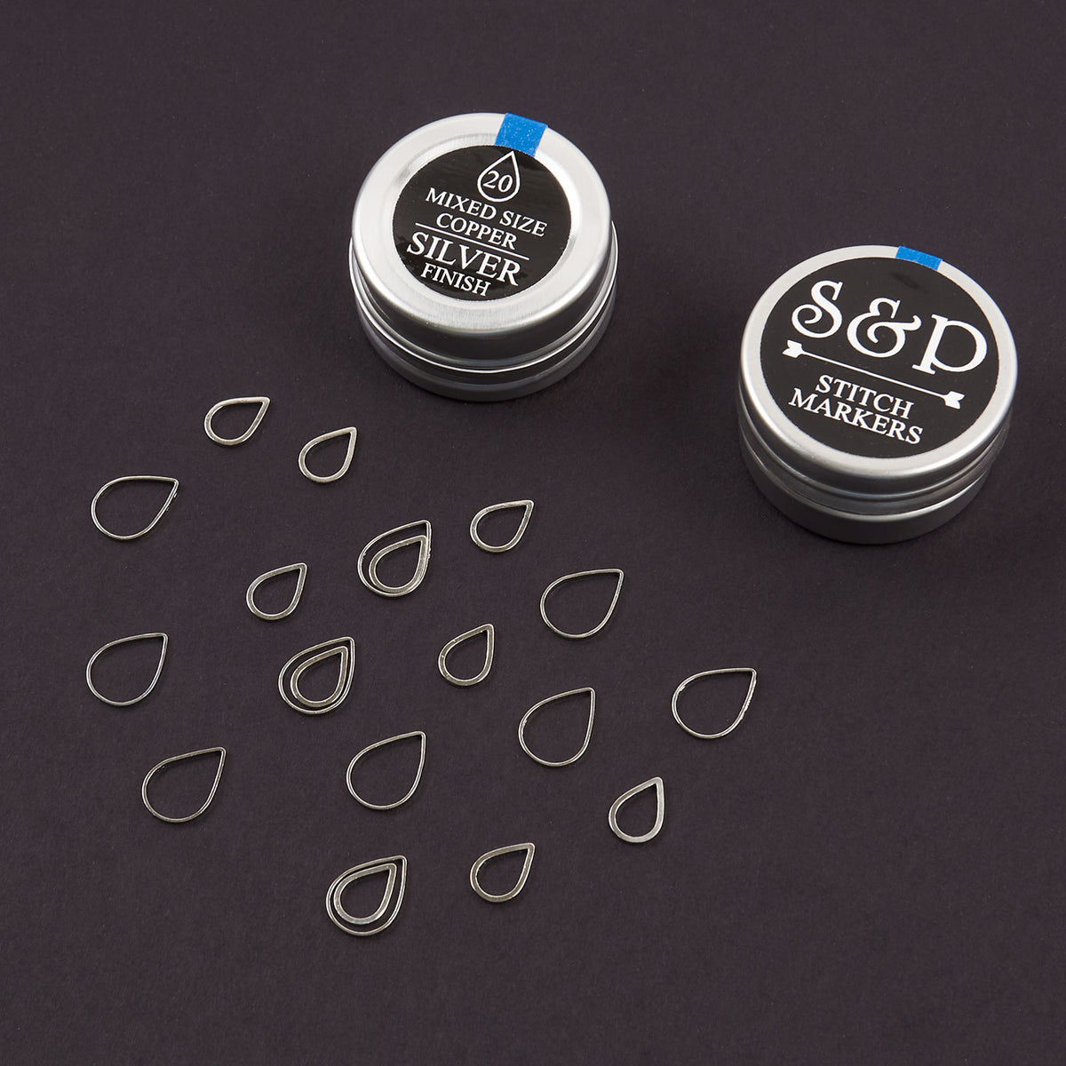 RAINDROP SILVER STITCH MARKERS 20 PCS