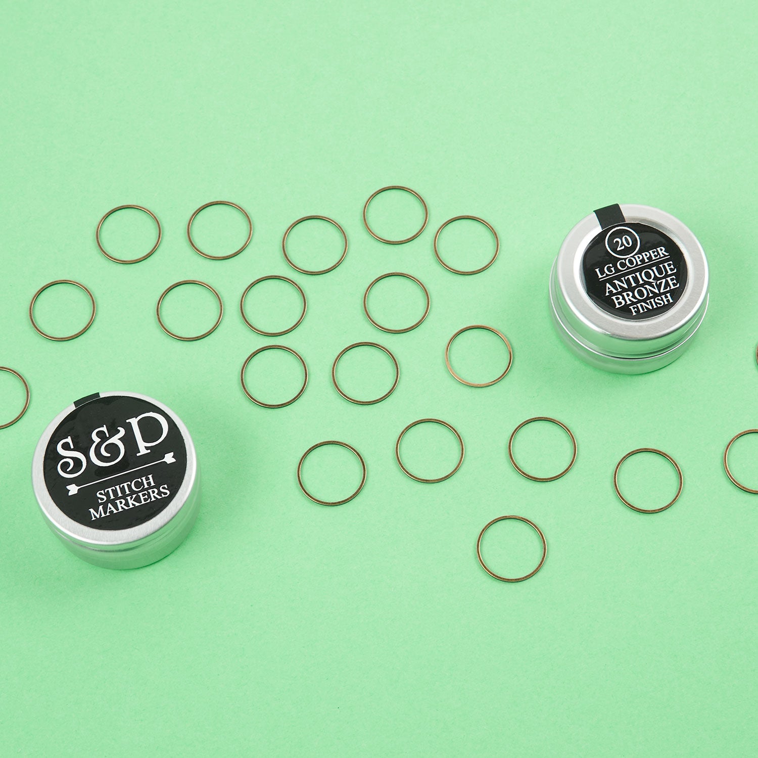 Stephen & Penelope Notions ROUND LG BRONZE STITCH MARKERS 20 PCS Tools