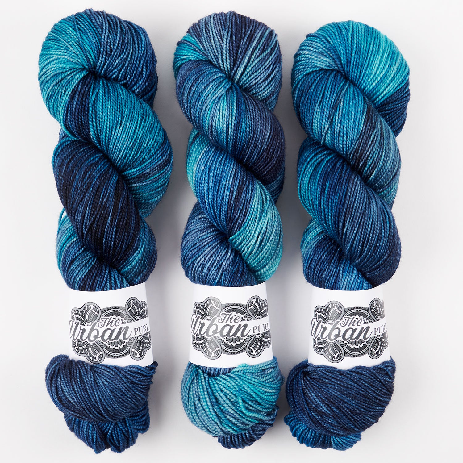 The Urban Purl LUX HI TWIST - 20,000 LEAGUES Merino wool Silk Fingering blue Yarn
