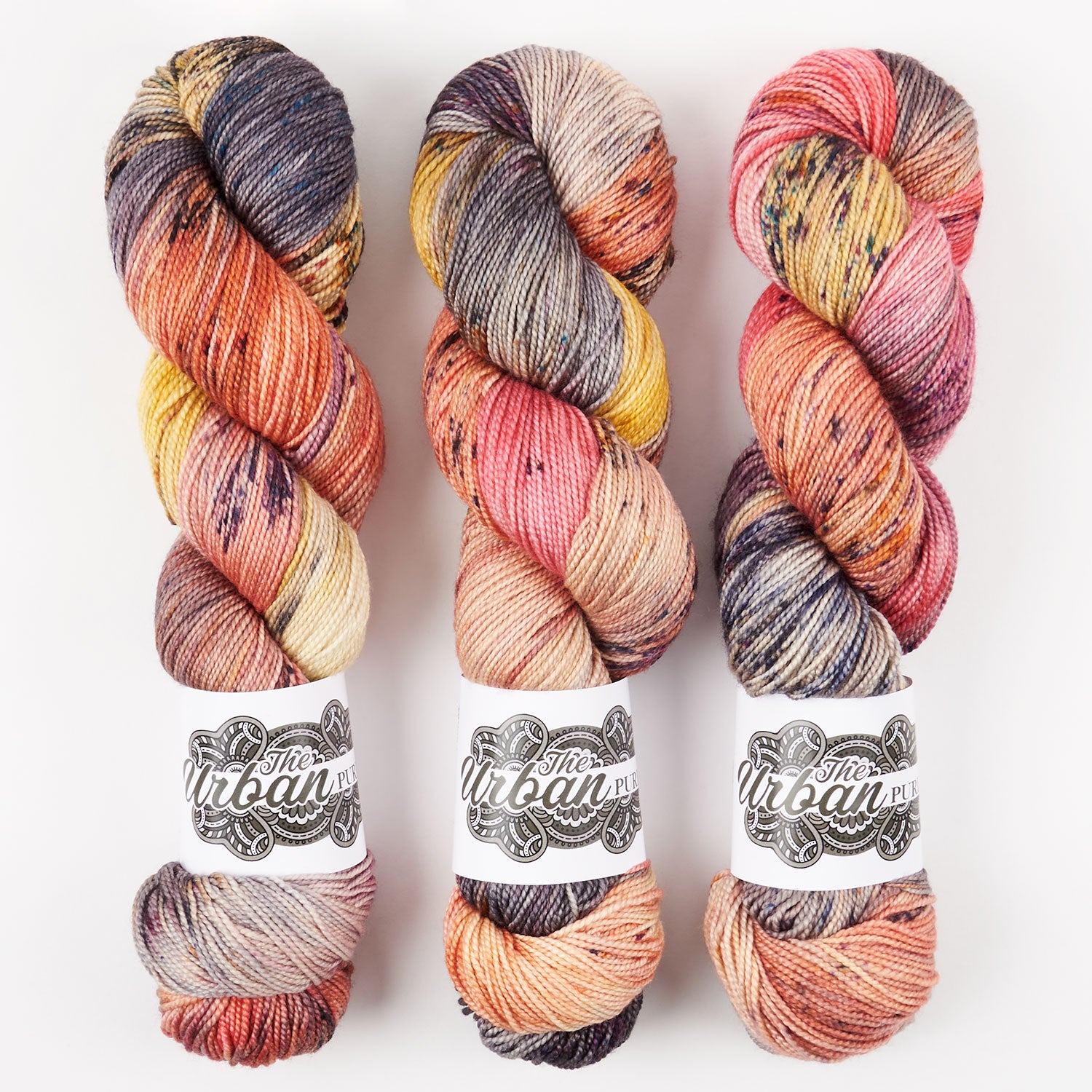 The Urban Purl LUX HI TWIST - DIRTY FLAMINGO Merino wool Silk Fingering rainbow Yarn