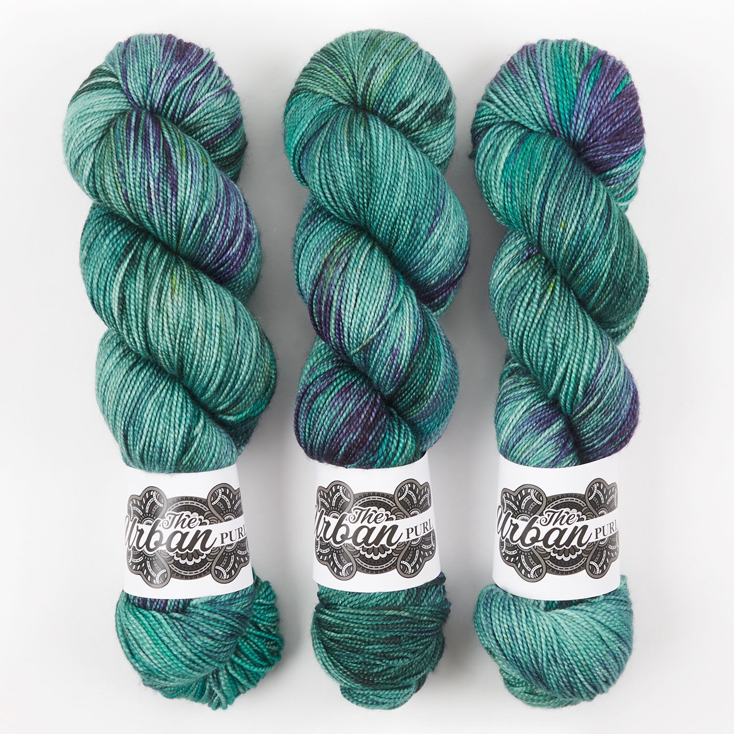 The Urban Purl LUX HI TWIST - PEACOCK PARK Merino wool Silk Fingering turquoise Yarn