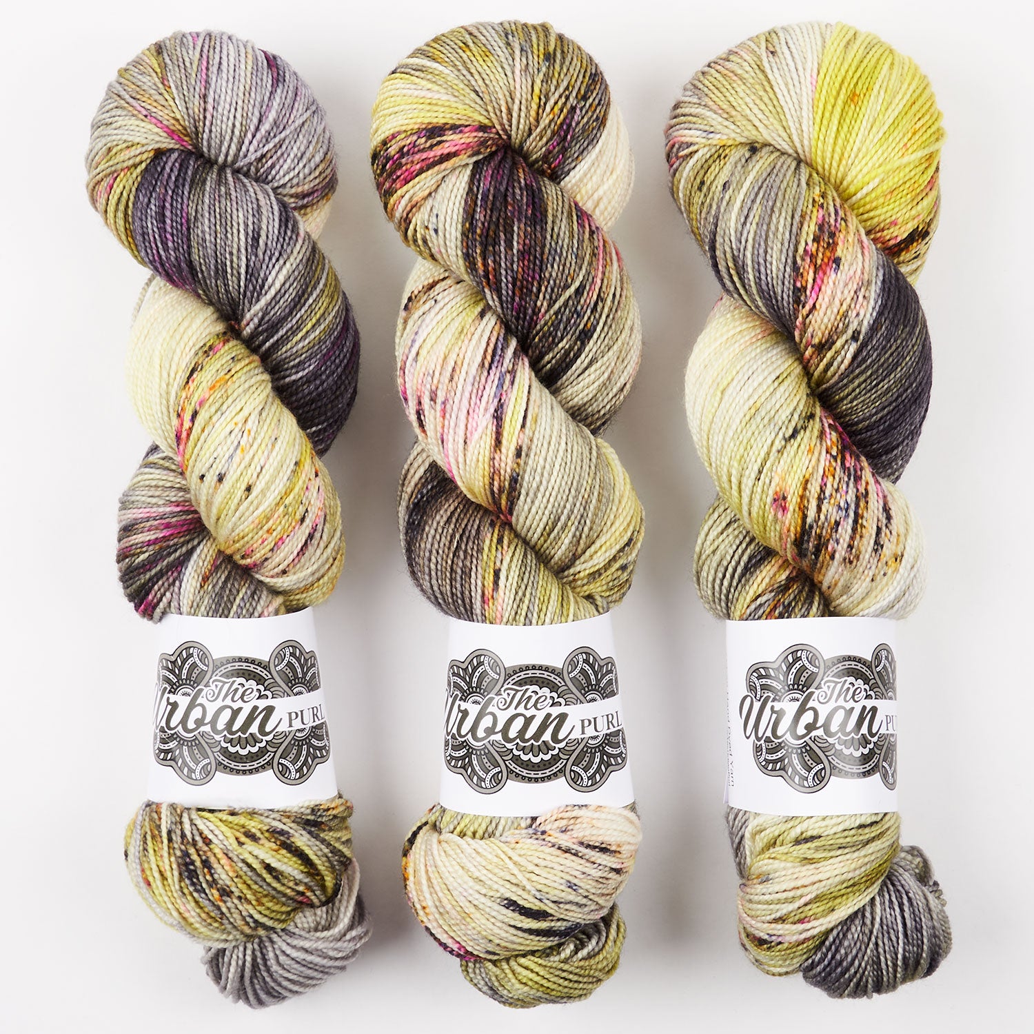 The Urban Purl LUX HI TWIST - URBAN CHAOS Merino wool Silk Fingering multicolour yellow Yarn