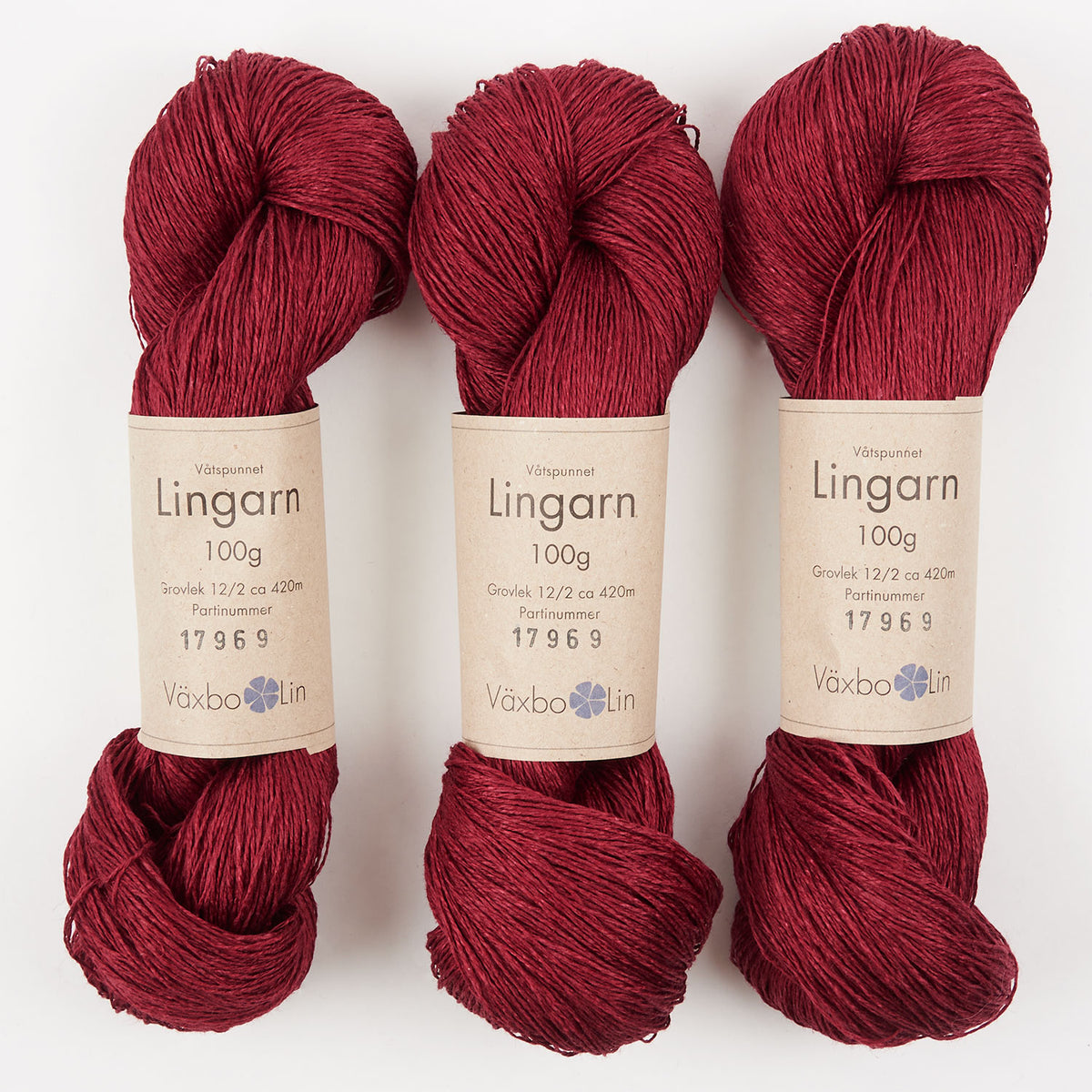 Växbo Lin LINGARN - 9 BORDEAUX Linen Light Fingering red Yarn