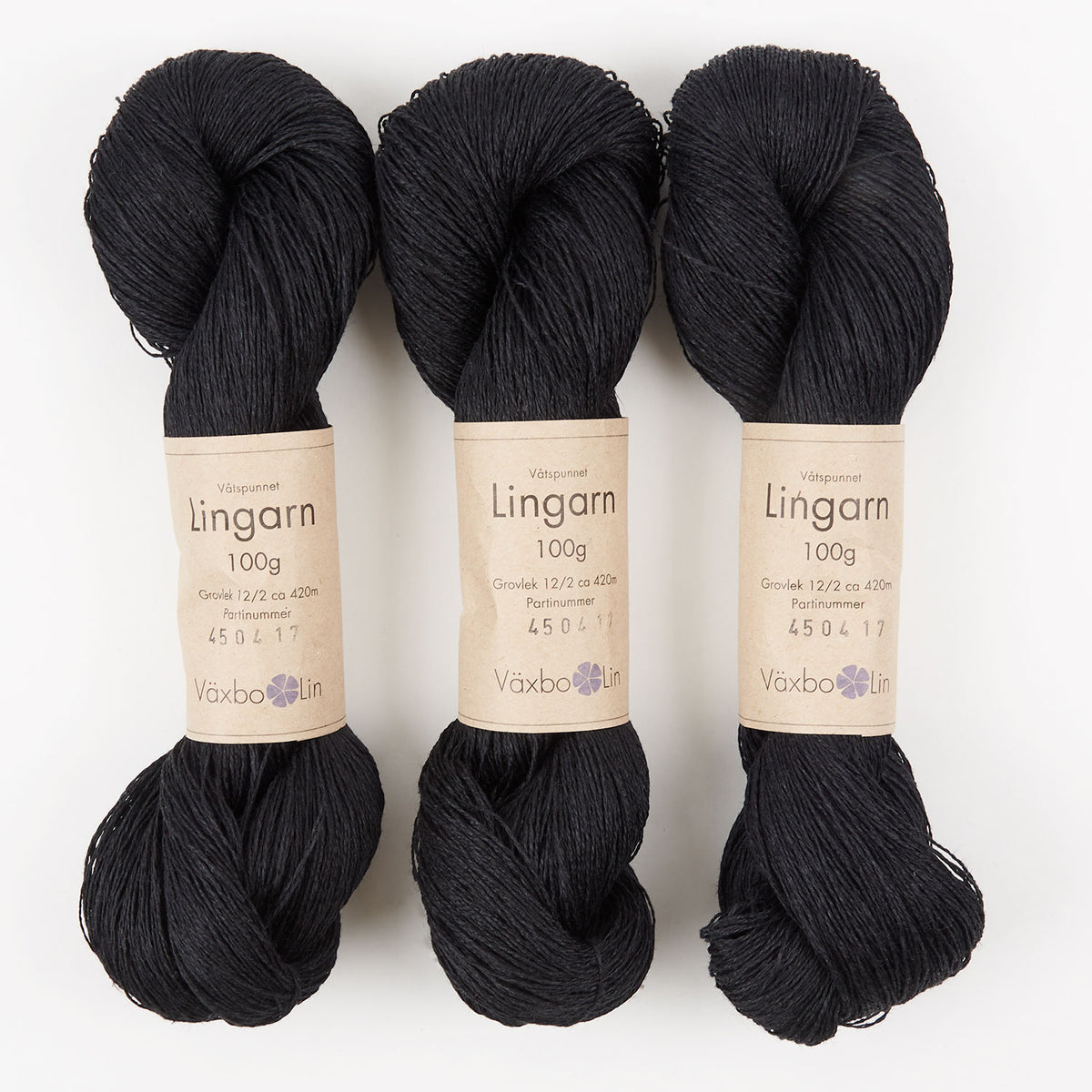 Växbo Lin LINGARN - 3 SVART Linen Light Fingering black Yarn