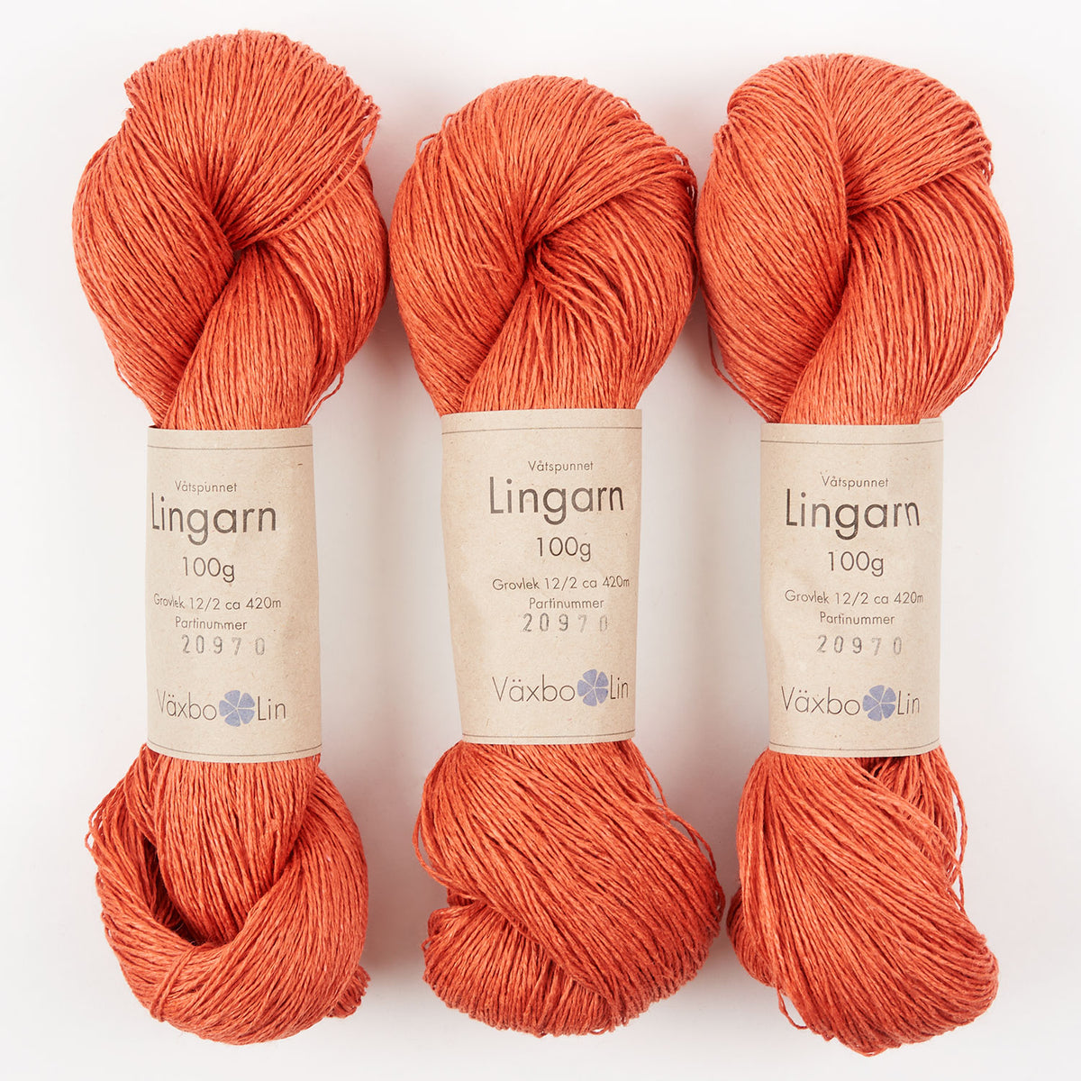 Växbo Lin LINGARN - 4 TEGEL Linen Light Fingering coral orange Yarn