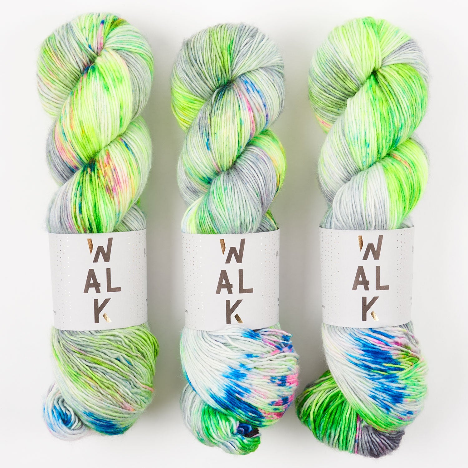 WALK Collection COTTAGE MERINO - MILKY WAY Merino wool Fingering neon grey green multicolour Yarn